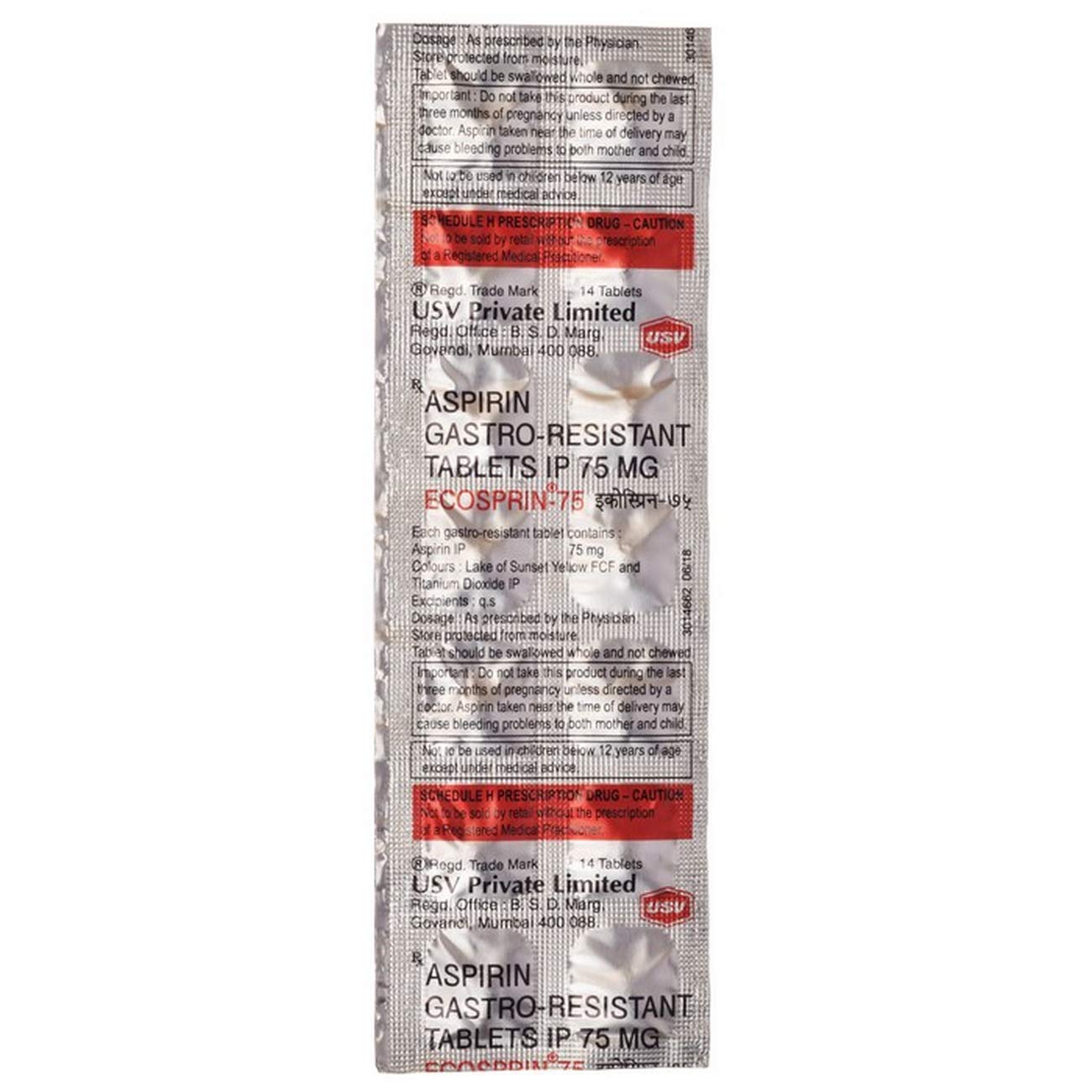 Ecosprin 75mg Strip Of 14 Tablets